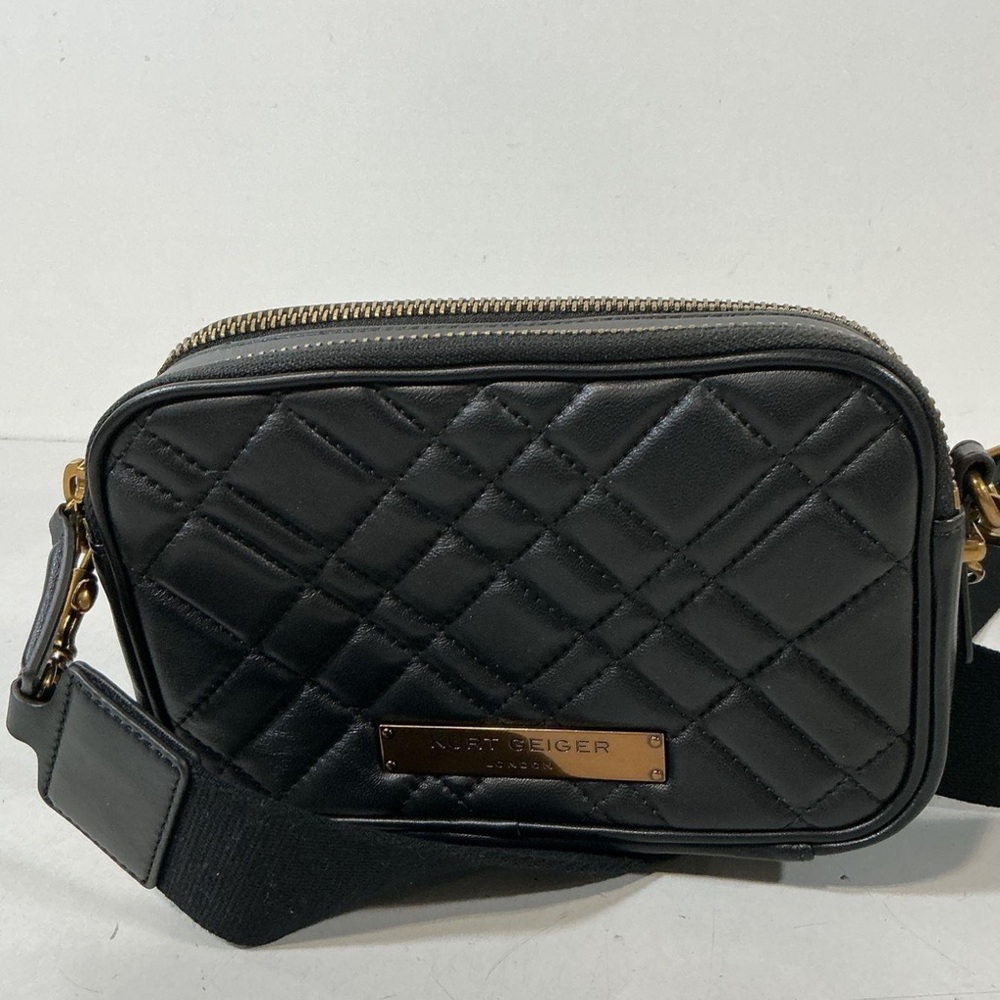 Women’s Kurt Geiger Brixton Black Leather Quilted Small Crossbody Bag Duel Zippe